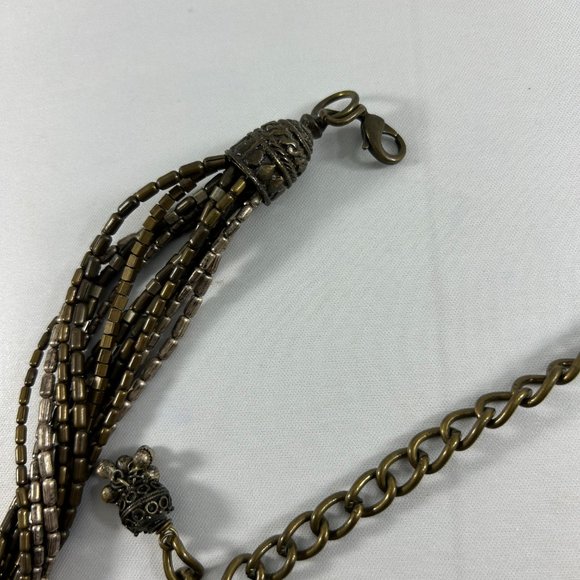 Chicos Metal Medallion Belt Multistrand Beaded Chain Womens Bronze Color Boho - Picture 4 of 11